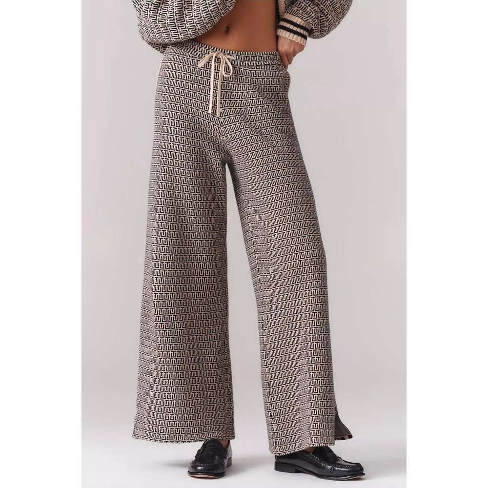 Anthropologie The Upside Castilla Knit Drawstring Wide Leg Pants S Beige Black